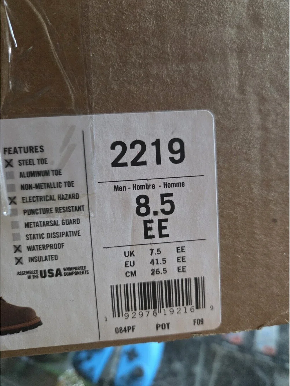 Red Wings 2219 MEN'S 8.5-INCH INSULATED, WATERPROOF SAFETY TOE LOGGER BOOT NIB